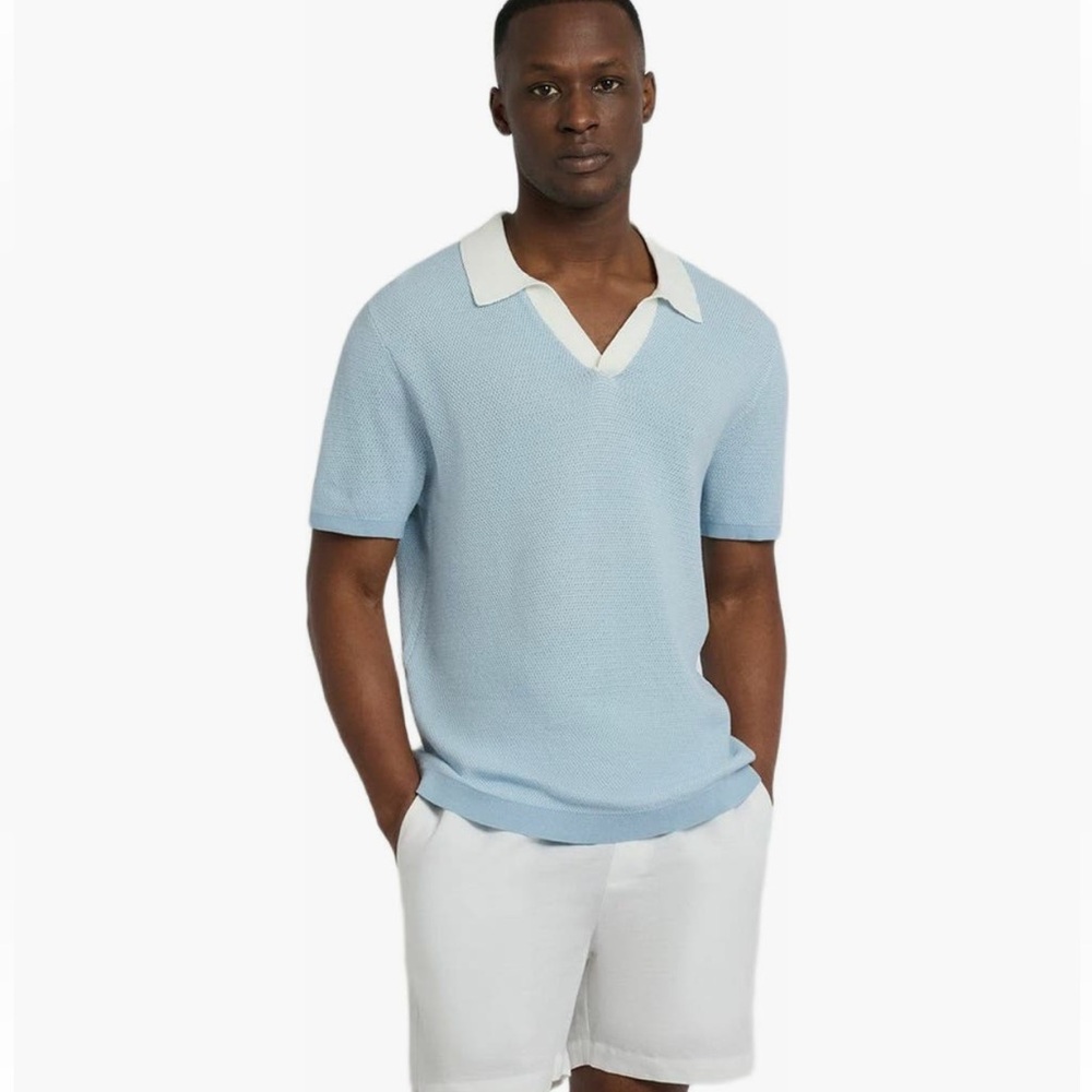 Onia Light Blue Polo with Cream Collar